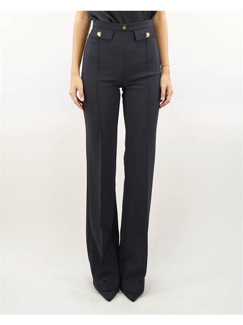 Palazzo trousers in stretch crepe with logo rivet Elisabetta Franchi ELISABETTA FRANCHI | Pants | PA02546E2110